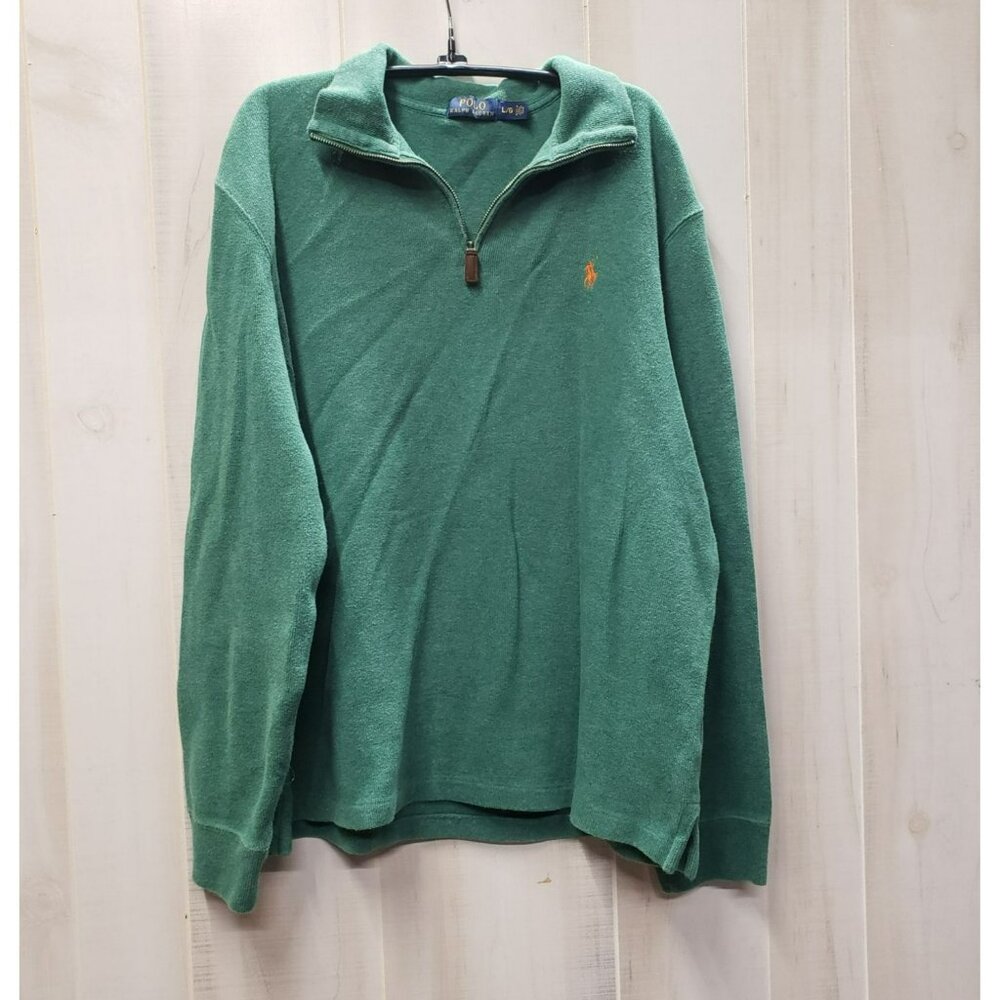 Polo Ralph Lauren 1/4 Zip Pullover, Green w orange pony, Men's L, 100% Cotton